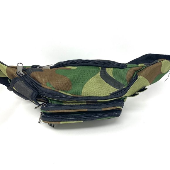 Mens FP411 Fanny Pack Poly 5 Zippers Cellphone Pouch Military Green Lumbar Strap - Picture 5 of 6